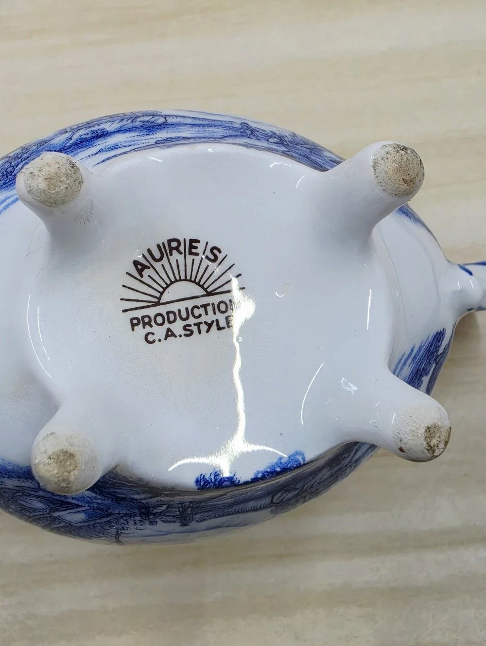 Aures French Toile de Jouy Style Creamer Hand Painted Blue & White Ceramic